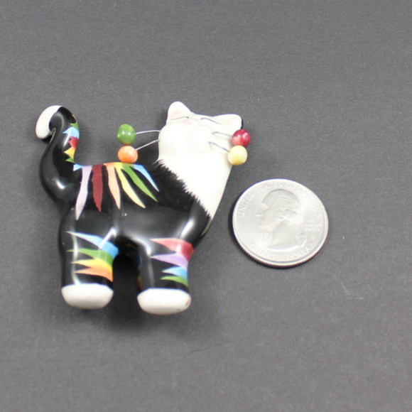 Ceramic Colorful Striped Cat Brooch Black - Picture 3 of 4